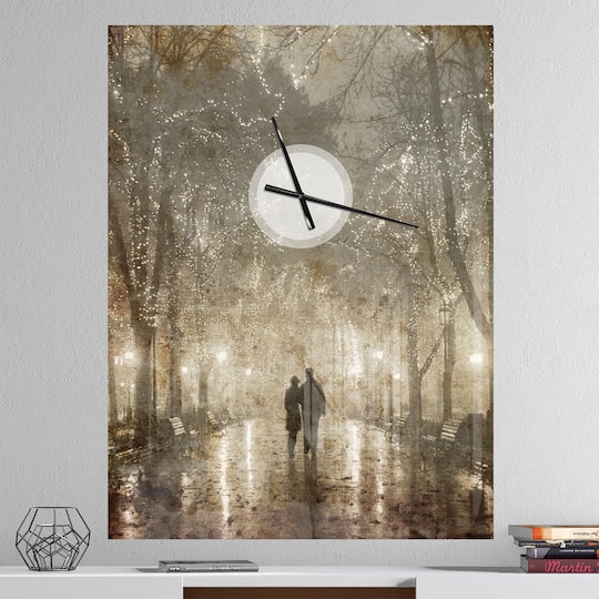 Designart 'Couple Walking In Night Lights Farmhouse Rectangular Wall Clock